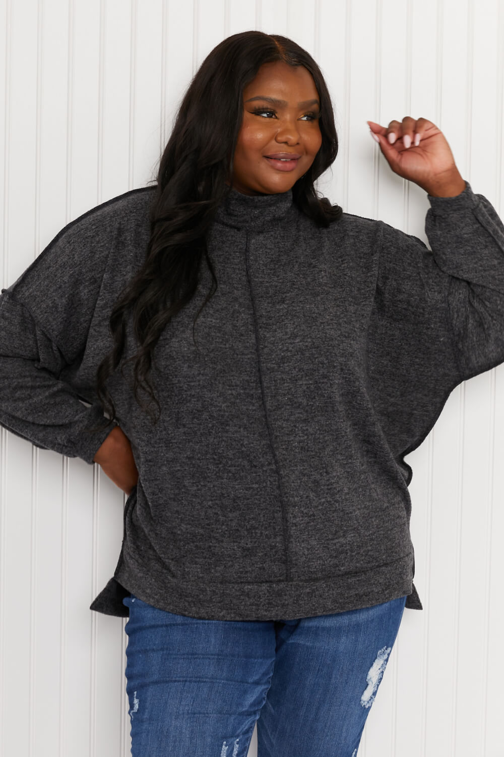 Zenana Infinitely Cozy Full Size Mock Neck Sweater