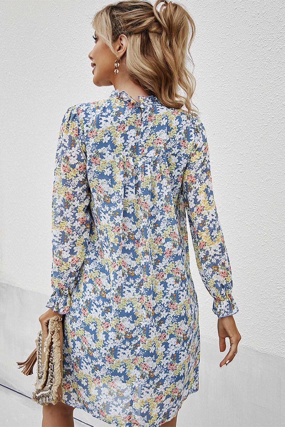 Floral Ruffled Trim Mini Dress