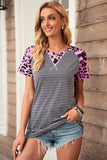 Striped Leopard Raglan Sleeve Tee