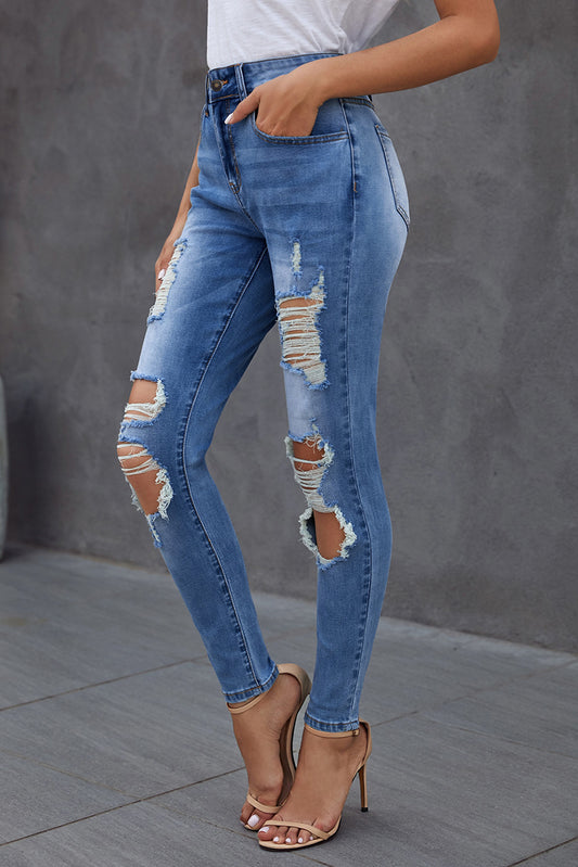 Medium Wash Distressed Skinny Jeans