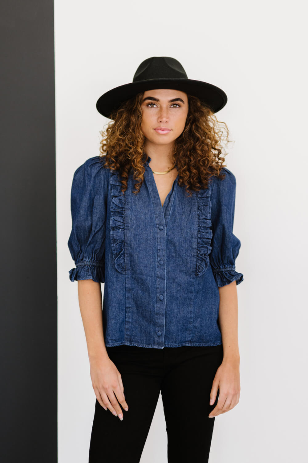 Sweet Generis Be True Full Size Run Denim Top