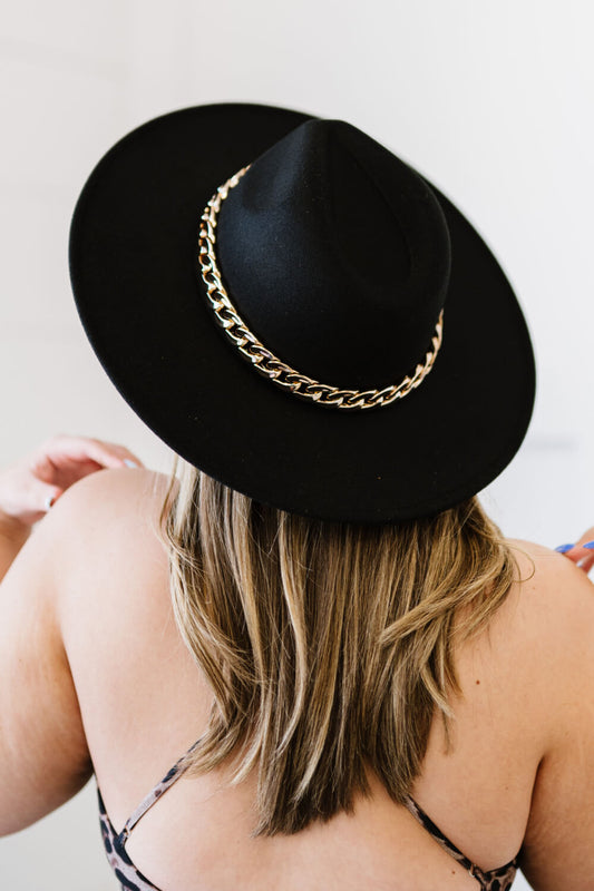 Fame Finishing Touches Gold Chain Flat Brim Fedora