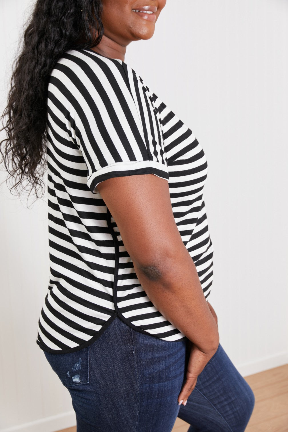 Sew In Love Everyday Essentials Full Size Striped V-Neck Tee