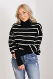 CY Fashion No Worries Full Size Striped Turtleneck Sweater