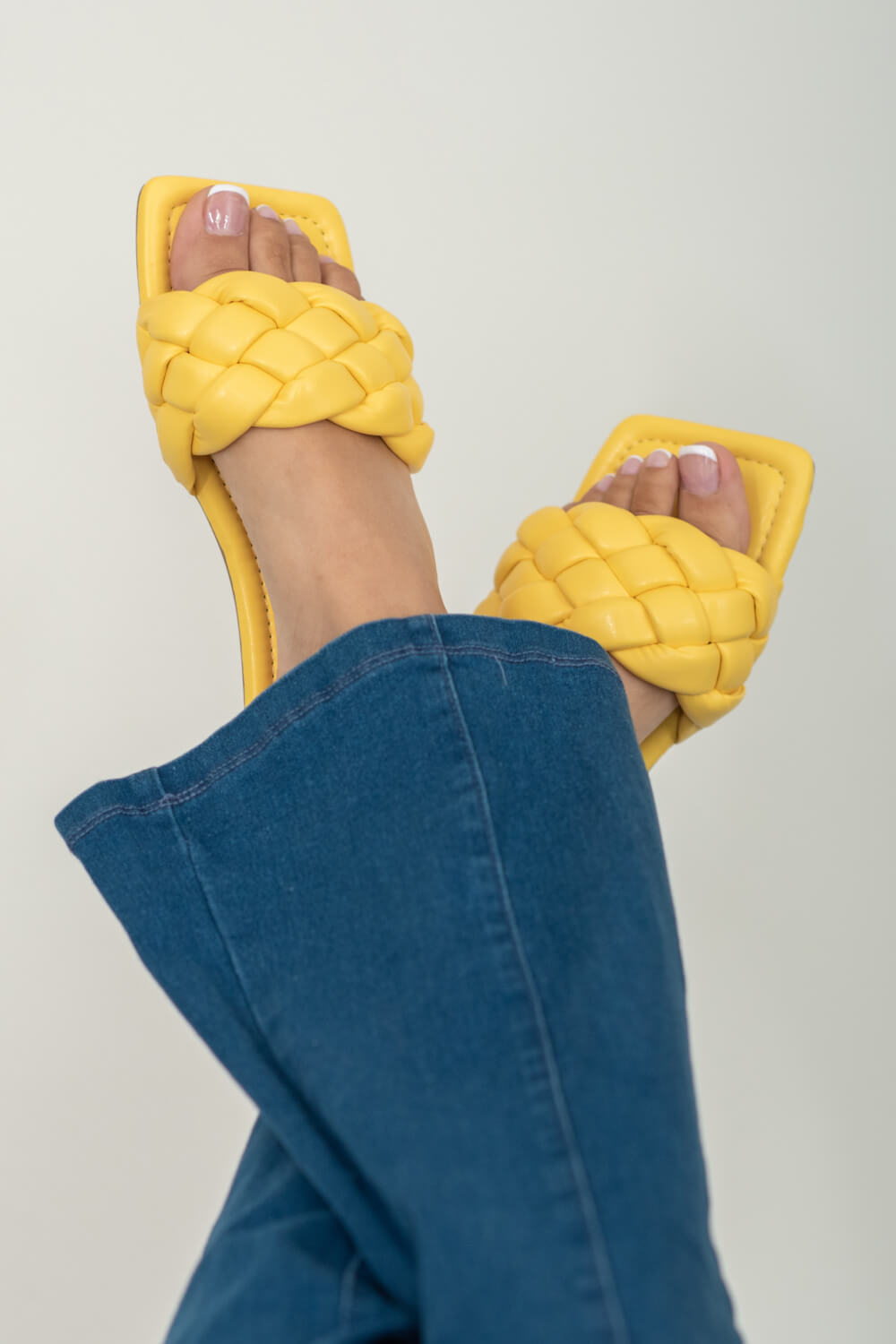 Weeboo Cakewalk Woven Square Toe Slides in Yellow