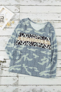 Mixed Print Round Neck Long Sleeve Tee