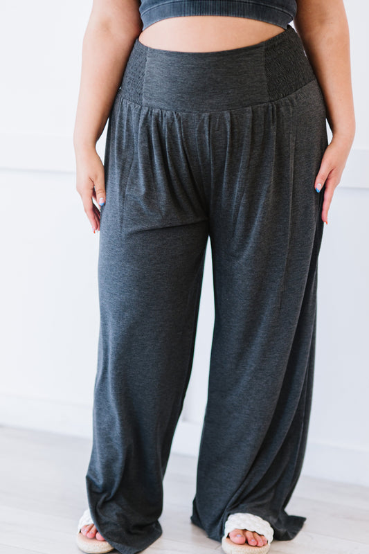 Zenana Easy Breezy Full Size Palazzo Pants in Charcoal