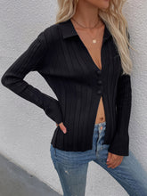 Load image into Gallery viewer, Buttoned Rib-Knit Collared Cardigan
