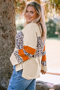 Plus Size Leopard Color Block Side Slit Top