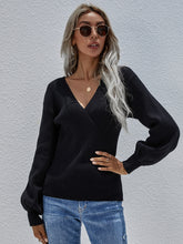 Load image into Gallery viewer, Lantern Sleeve Surplice Sweater
