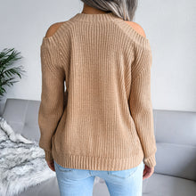 Load image into Gallery viewer, Rib-Knit Cold Shoulder Long Sleeve Sweater
