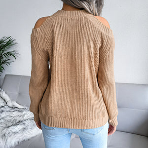 Rib-Knit Cold Shoulder Long Sleeve Sweater