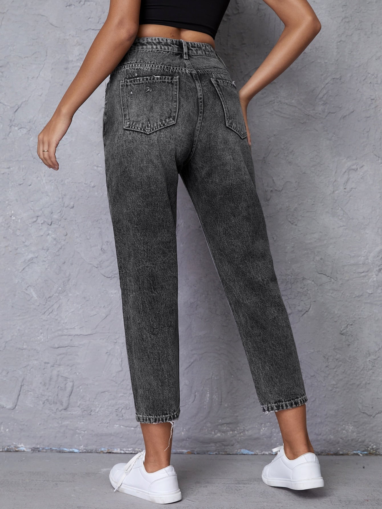 High-Waisted Cropped Jeans with Pockets