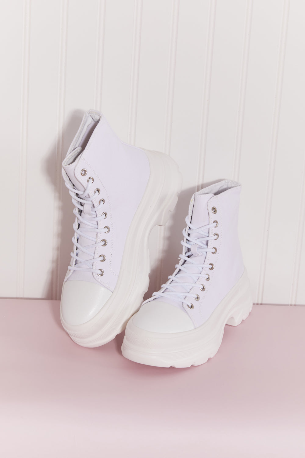 Berness Stick To It Platform Lace-Up Booties in White