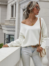 Load image into Gallery viewer, Frilled Sleeves V-Neck Sweater
