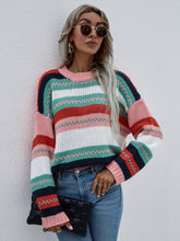 Load image into Gallery viewer, Striped Rib-Knit Dropped Shoulder Sweater
