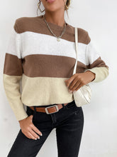 Load image into Gallery viewer, Tricolor Striped Crewneck Pullover Sweater
