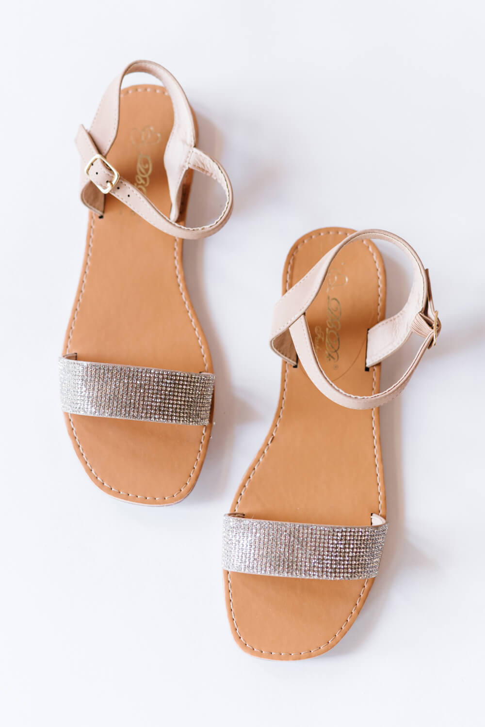 DDK The Extra Mile Rhinestone Sandals in Nude