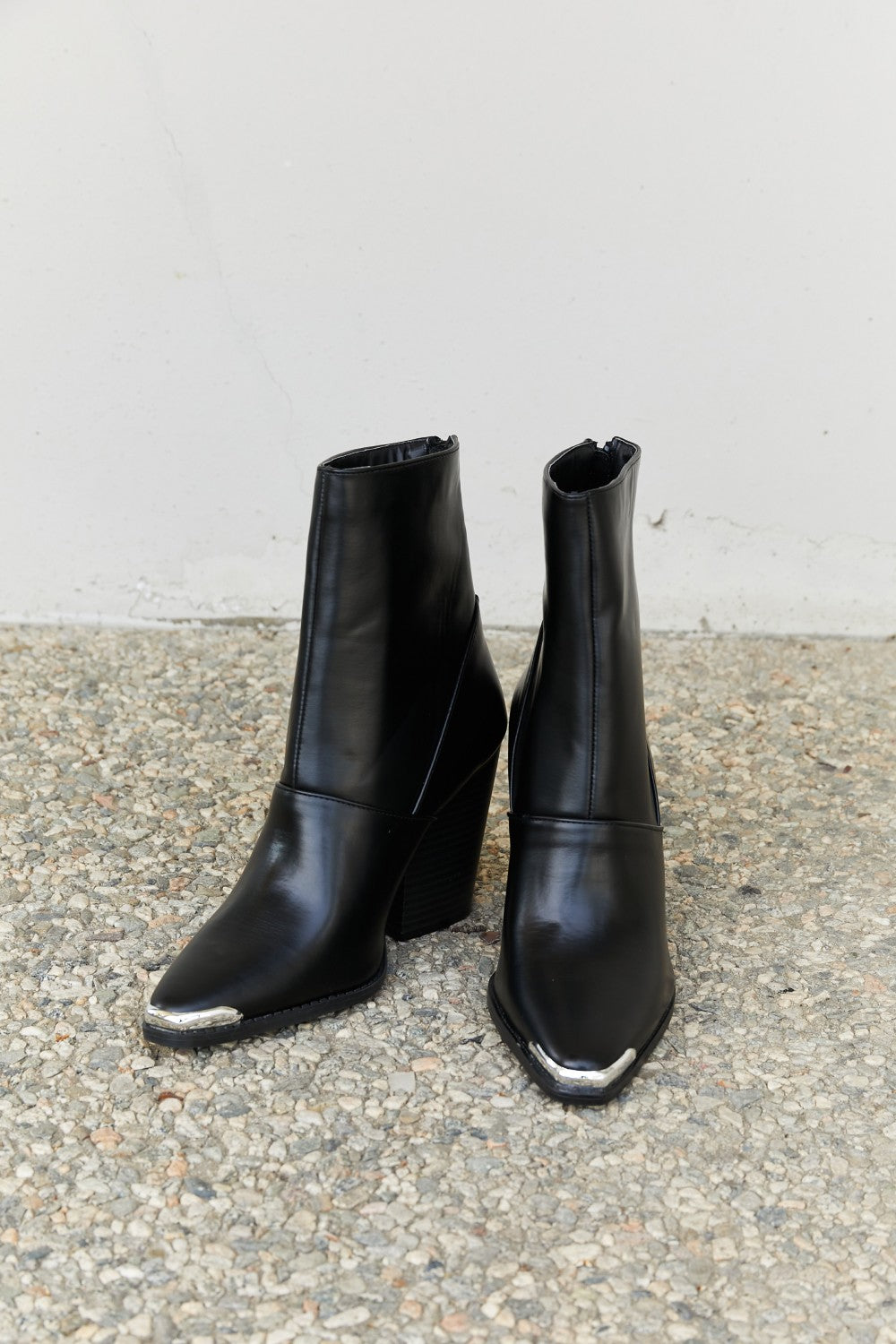 Qupid Shiny Silver Toe Detail Faux Leather Booties