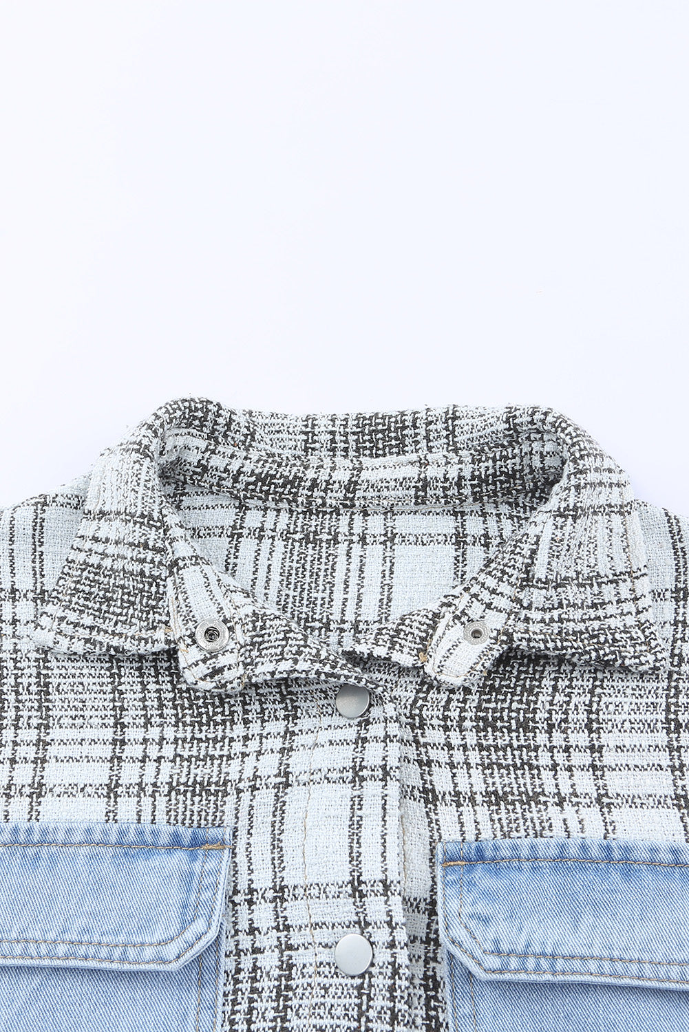 Plaid Fringe Hem Spliced Denim Jacket