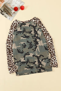 Leopard Camouflage Print V-Neck Long Sleeve Tee