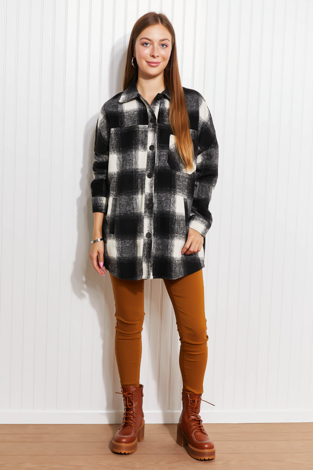 Zenana Autumn Evening Full Size Plaid Longline Shacket