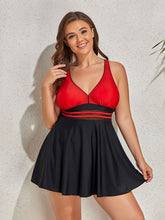 Load image into Gallery viewer, Plus Size Contrast Sweetheart Neck Swim Dress and Bottoms Set
