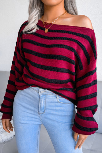 Striped Boat Neck Long Sleeve Sweater