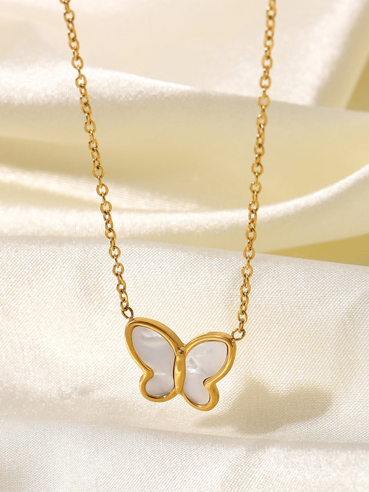 White Shell Butterfly Pendant Necklace