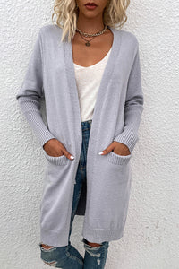 Ribbed Sleeve Longline Cardigan with Pockets