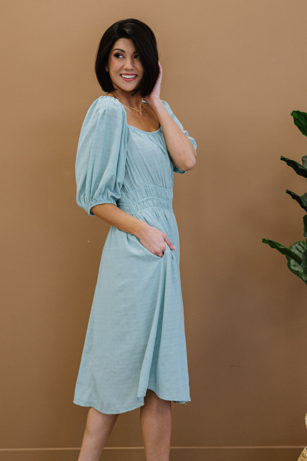 Davi & Dani Color My Soul Full Size Run Dress in Light Sage