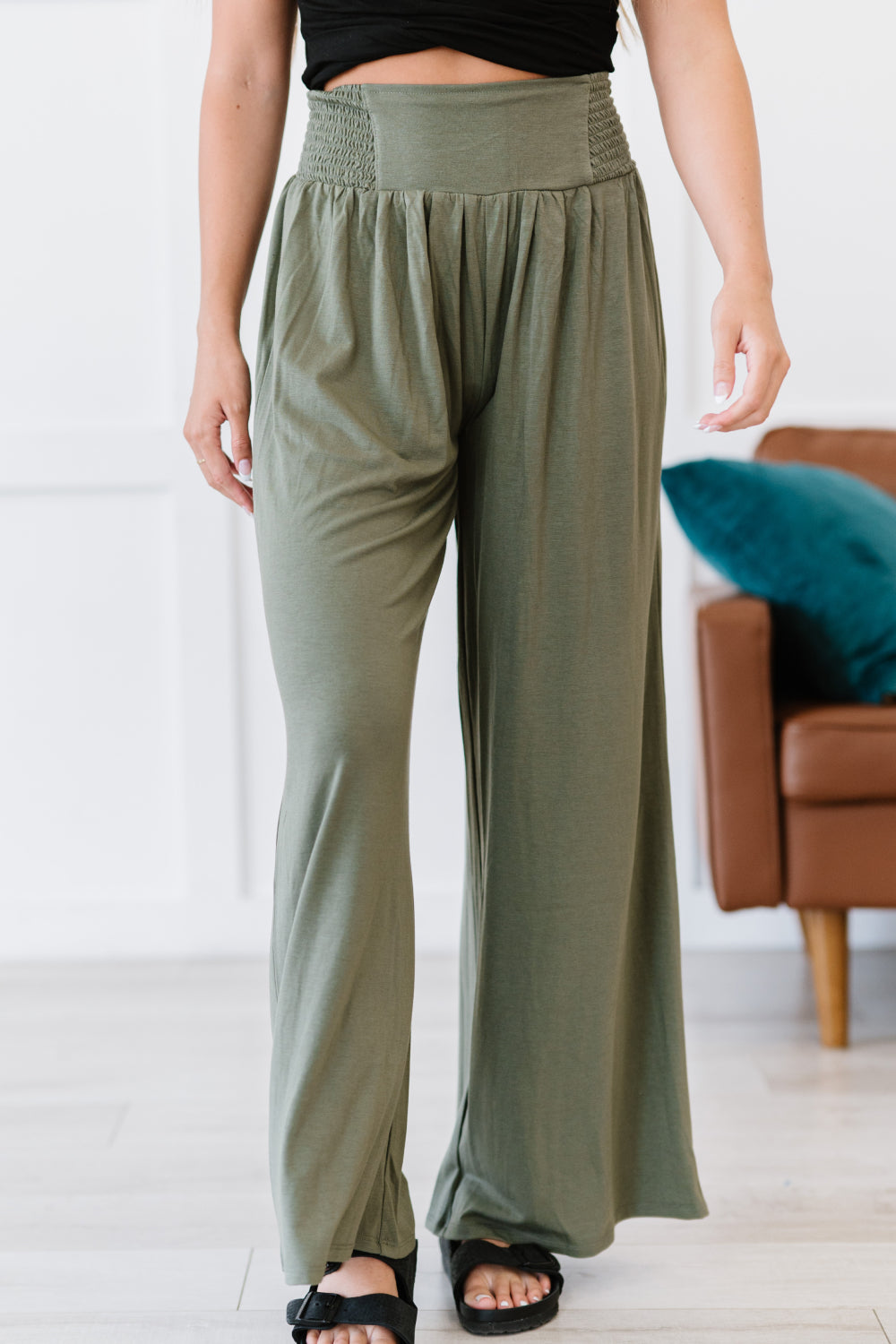 Zenana Easy Breezy Full Size Palazzo Pants in Light Olive