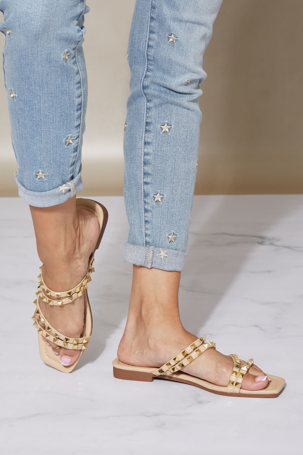 Cape Robbin Never Too Late Studded Strappy Slide-On Sandals