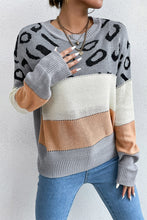 Load image into Gallery viewer, Leopard Color Block Round Neck Sweater
