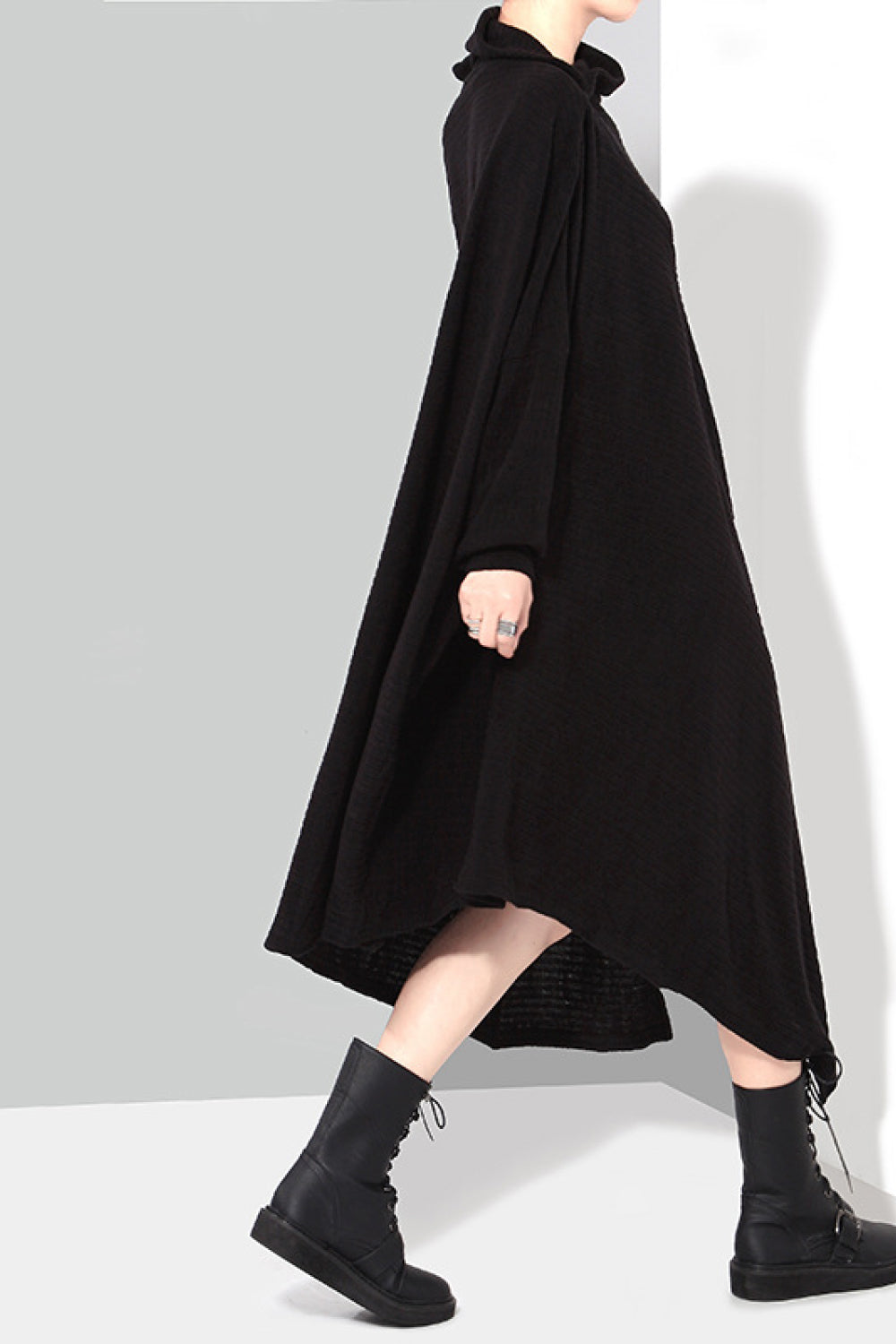 Asymmetrical Hem Rib-Knit Sweater Dress