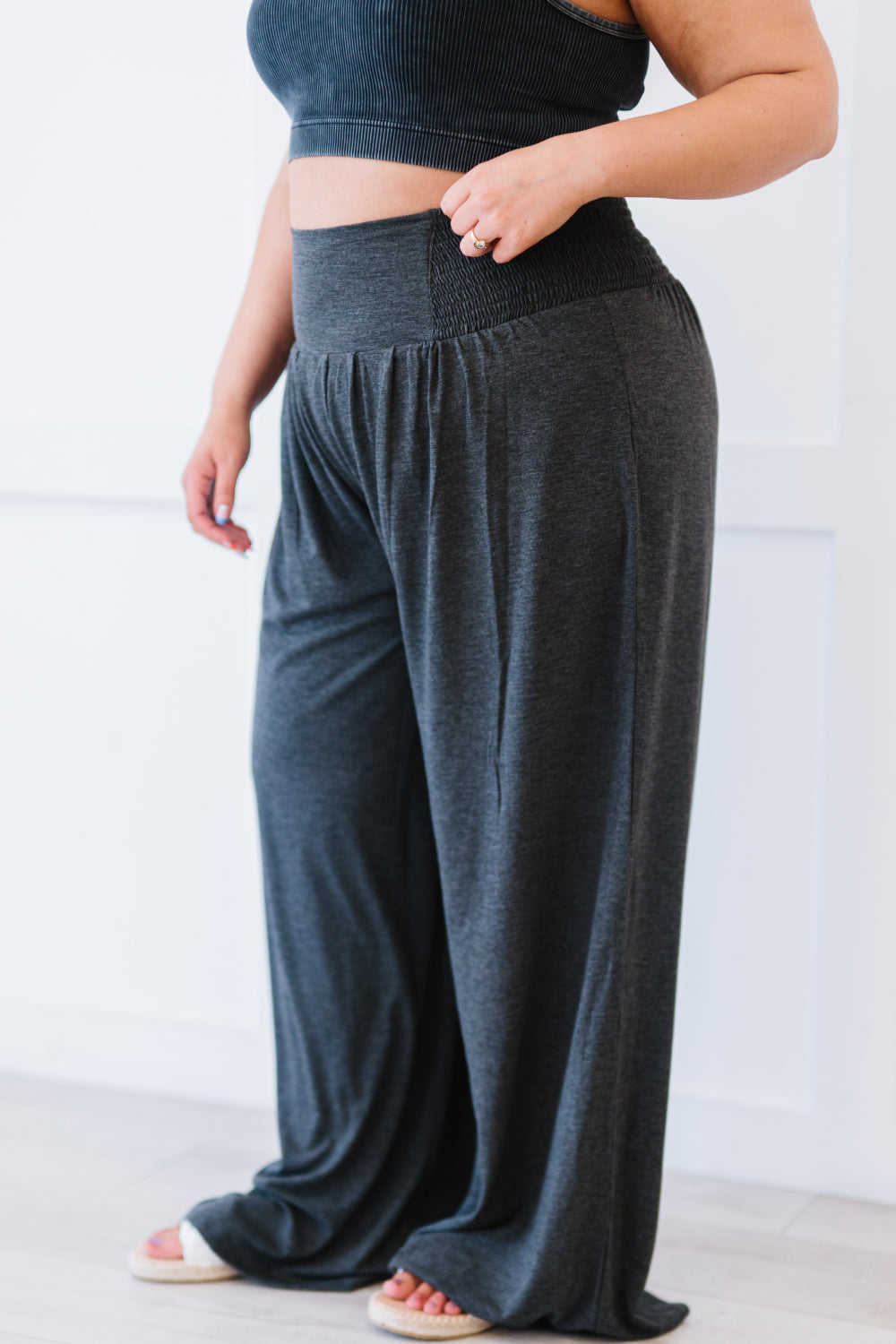 Zenana Easy Breezy Full Size Palazzo Pants in Charcoal