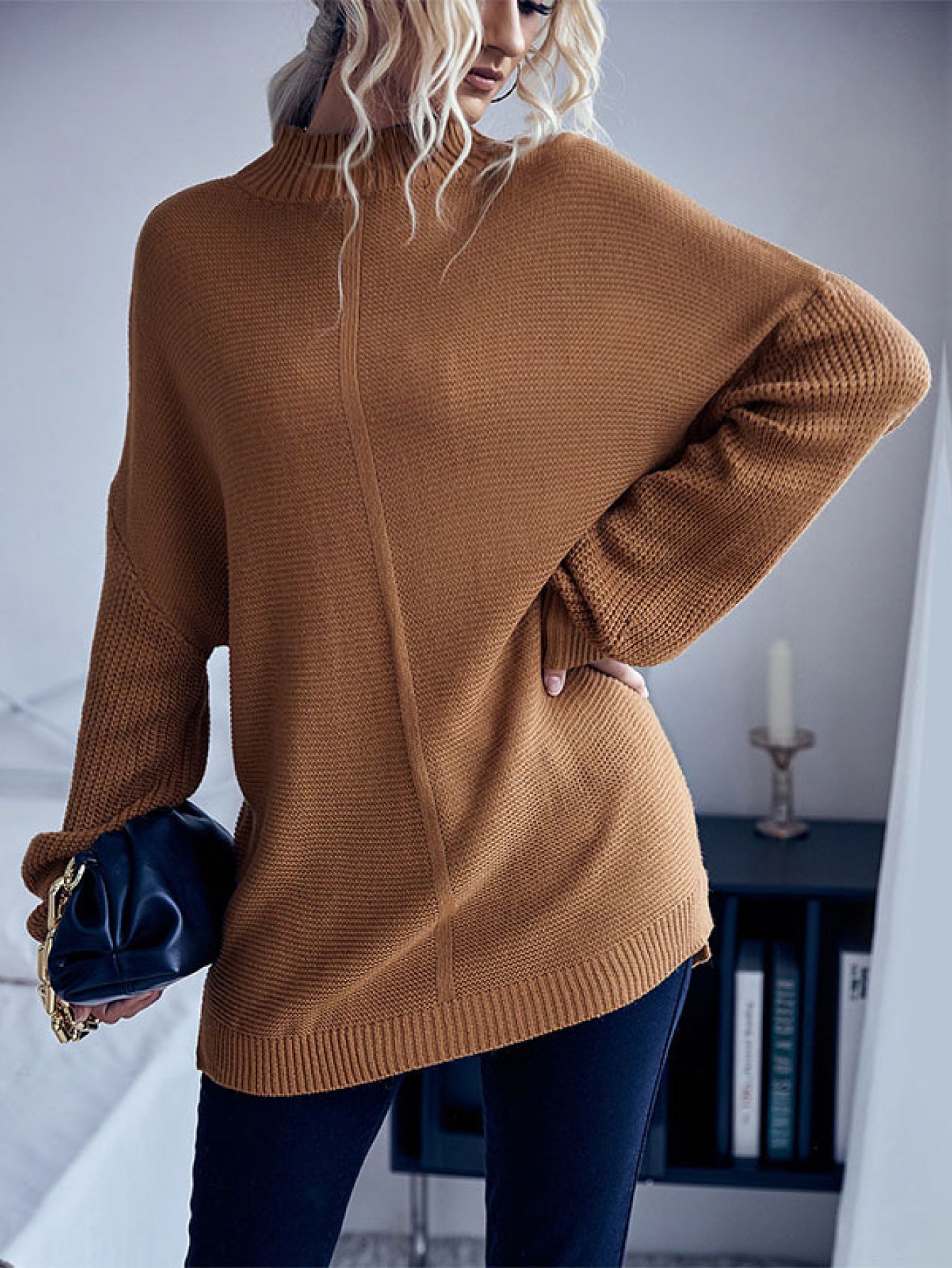 Dolman Sleeve Mock Neck Sweater