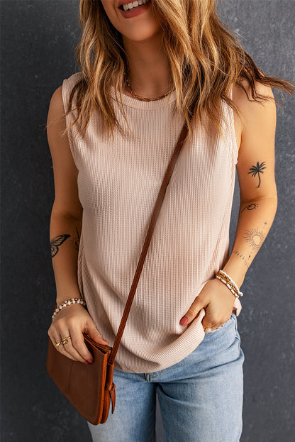 Waffle Knit Round Neck Tank