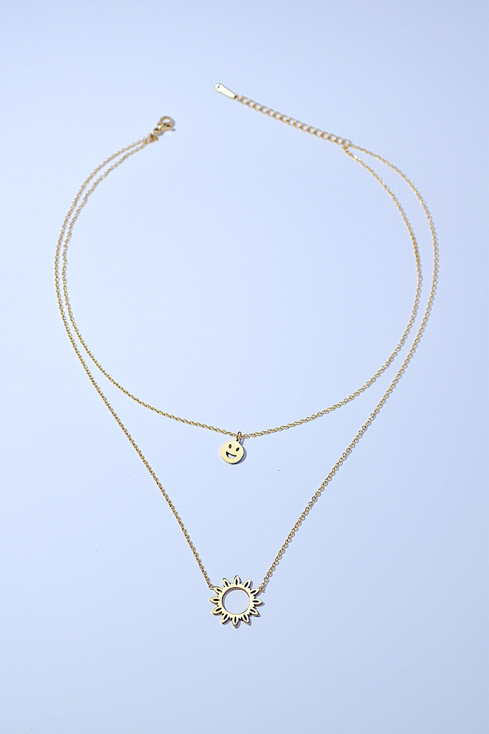 Smiley Sun Pendant Double-Layered Chain Necklace