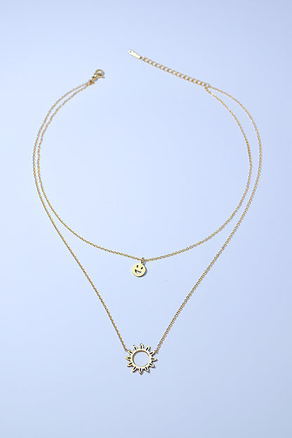 Smiley Sun Pendant Double-Layered Chain Necklace