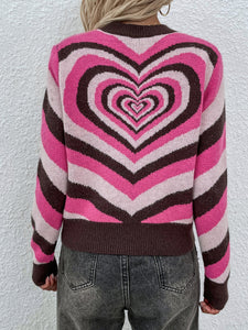 Heart Print Cropped Sweater