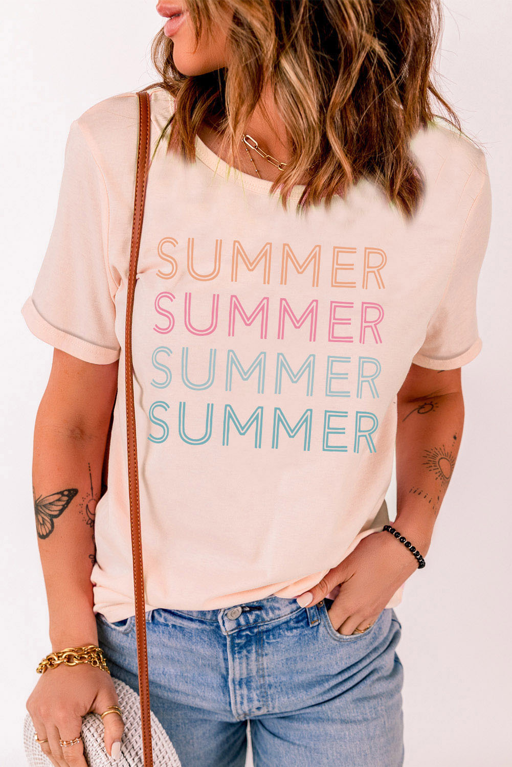 SUMMER Cuffed Round Neck Tee