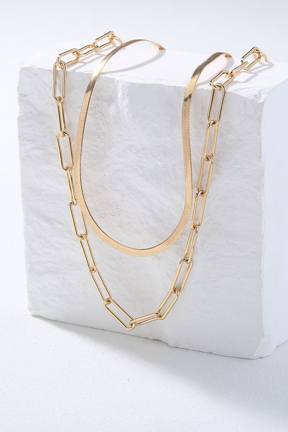 Snake Chain and Cable Chain Double-Layered Necklace