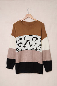 Plus Size Leopard Color Block Sweater