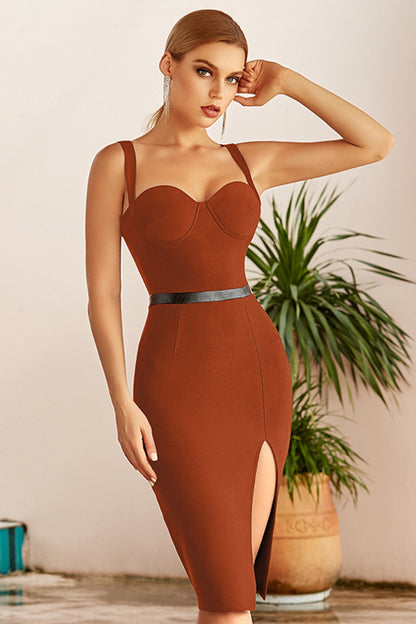 Sweetheart Neck Slit Bodycon Dress