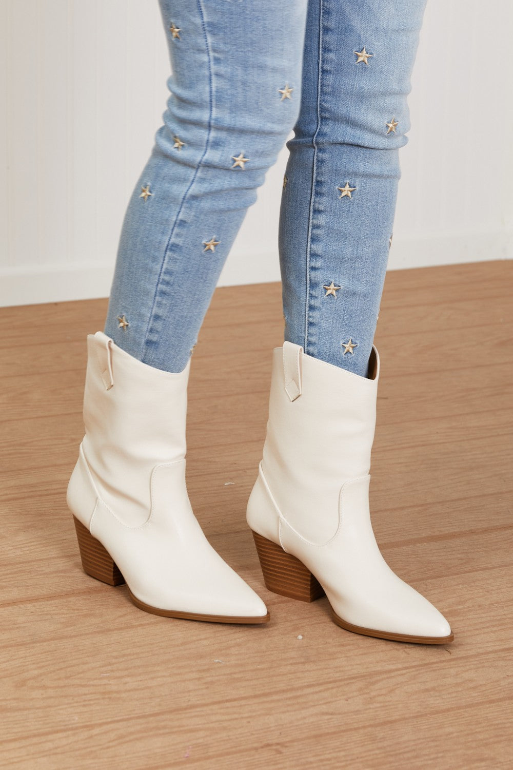 Qupid Howdy Y'all Corp Mid-Calf Cowboy Boots in Stone