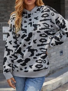 Leopard Drawstring Hooded Sweater