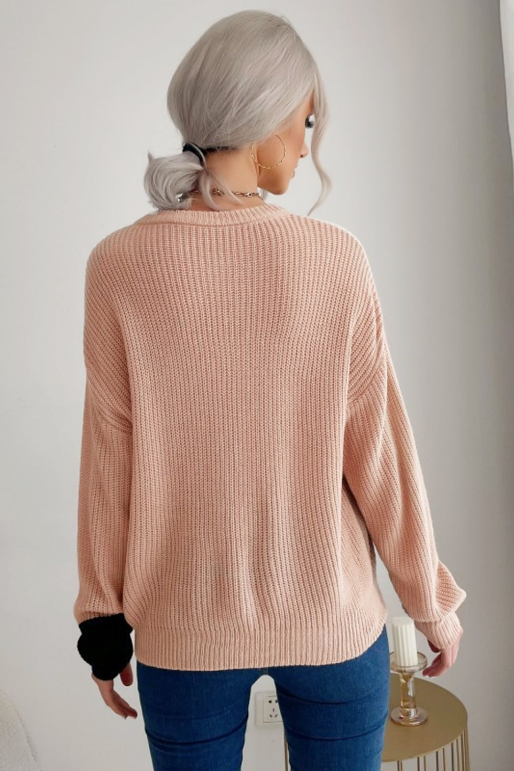 Color Block Drop Shoulder Knitted Pullover