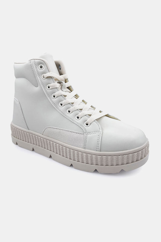 Berness Platform Lace-Up High-Top Sneakers in Beige