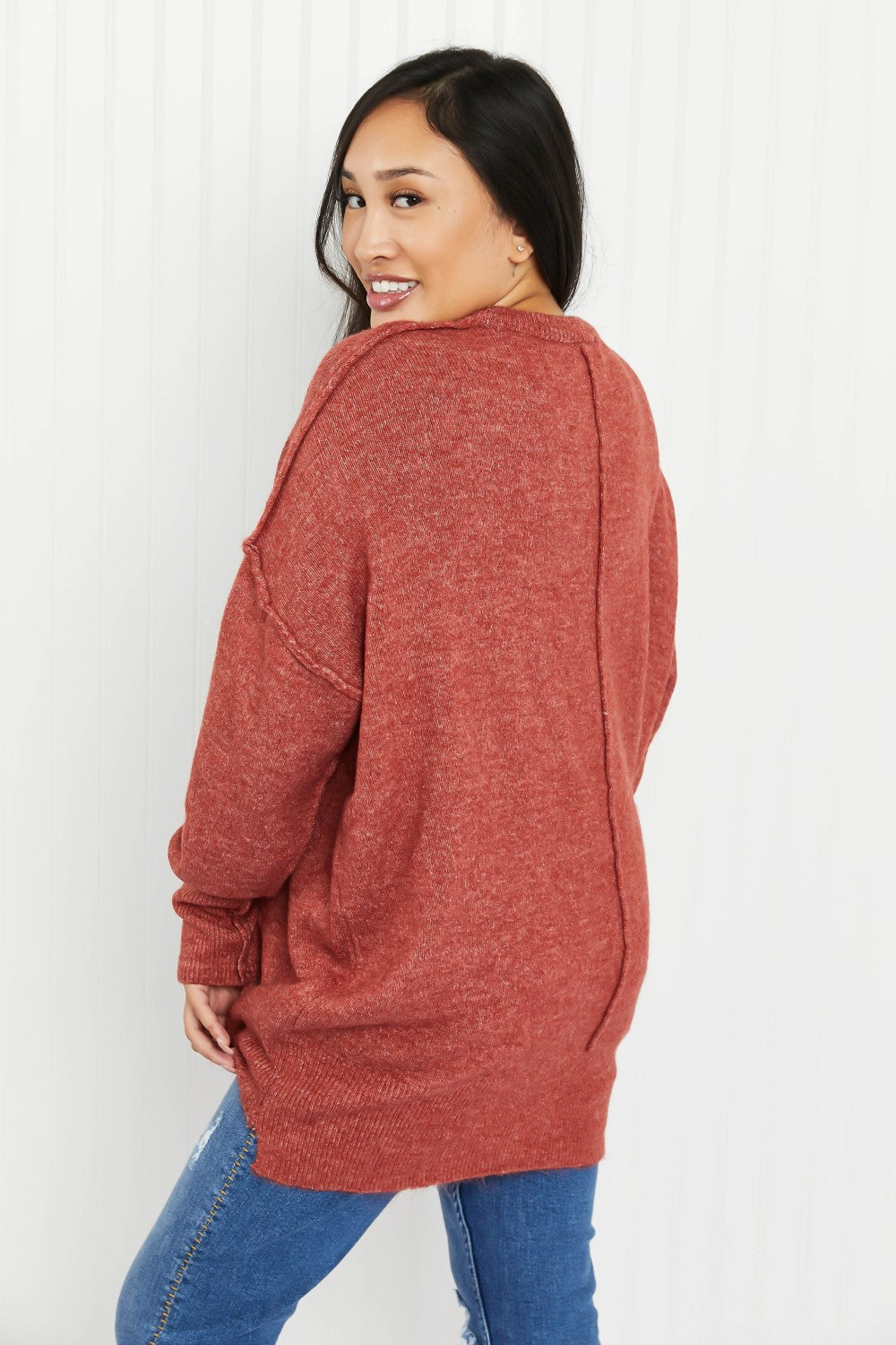 Zenana Forest in Fall Full Size High-Low Hem Pocket Sweater